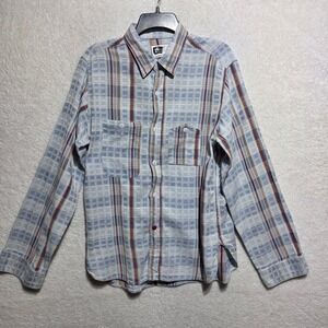 Engineered Garments Men's Blue Plaid Textured Work Shirt Large Made in USA NY